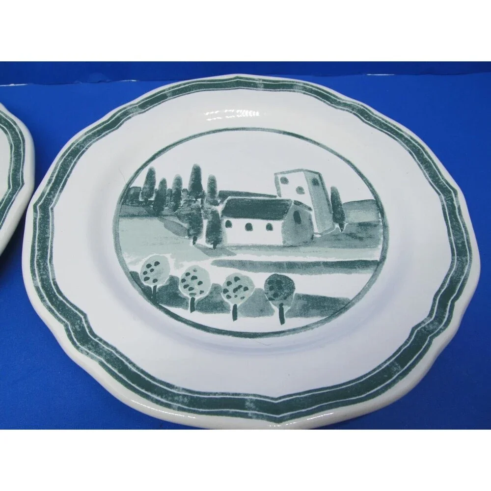 Williams Sonoma Marketplace Set Of 4 Green And White Salad Plates Farm Scenes 8